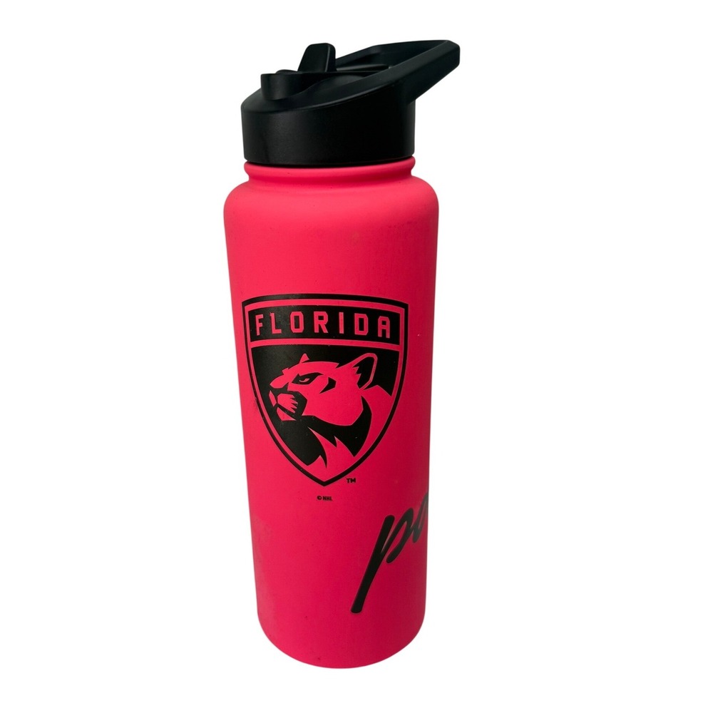 Florida Panthers NHL Logo Brands 34oz Stainless Steel Water Bottle Neon Pink NEW
